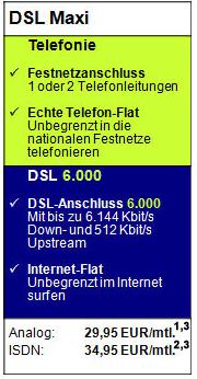 Teleos DSL Maxi Tarifinformationen